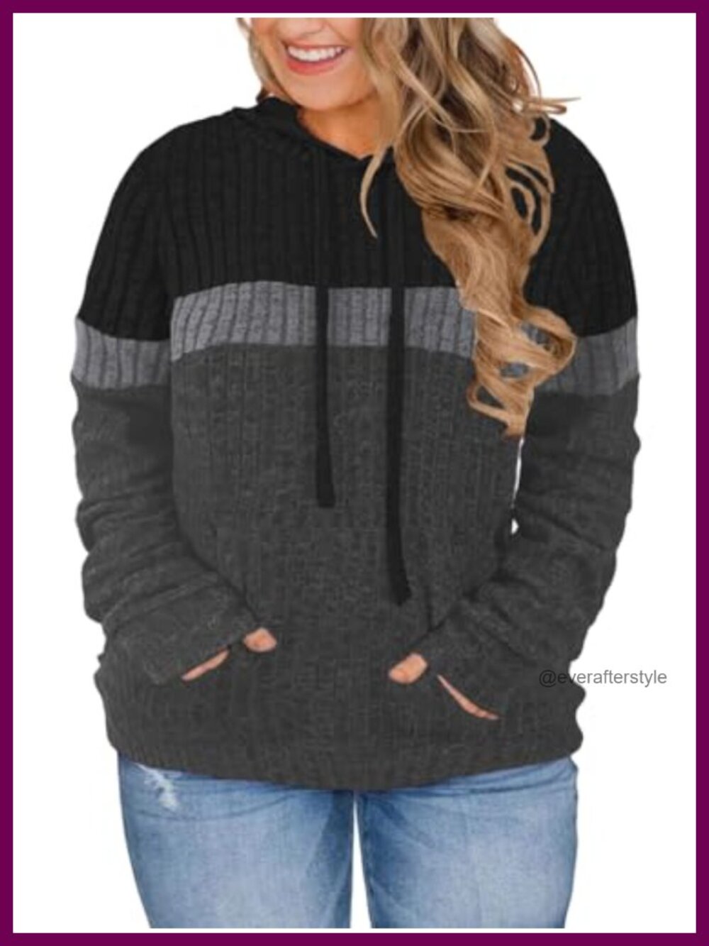 Plus Size Color Block Hoodie Sweatshirt Long Sleeve Pullover with Pocket